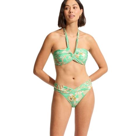 Seafolly Eden Halter Bandeau Bikini With Twist Band Mini Hipster Mint