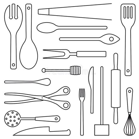 Cooking Utensils Assortment Line Art Vector Stock Vector Illustration