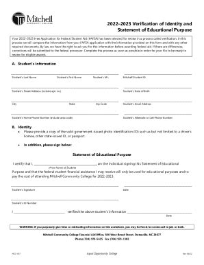 Fillable Online 2022 2023 Verification Of Identity And Statement Of