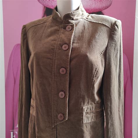 Women S Brown Corduroy Jacket The Barn Jacket Edwardian Style Fitted Blazer Band Collar Button