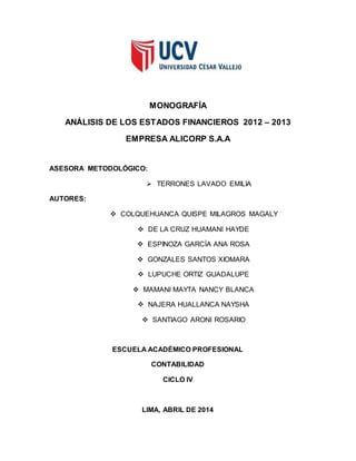 Monografia De Los Estados Financieros Alicorp Pdf Descarga Gratuita