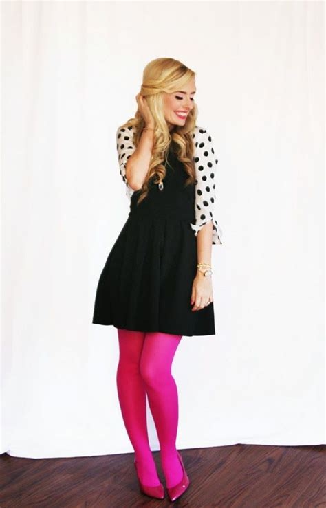 Hot Pink Tights Black And White Polka Dot Outfit Kate Spade Colored