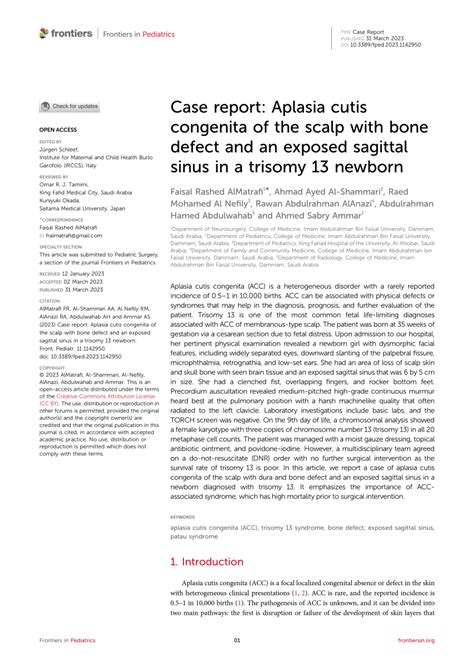 PDF Case Report Aplasia Cutis Congenita Of The Scalp With Bone