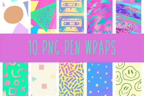 10 Digital 80s 90s Retro Png Pen Wraps Graphic By Werk It Girl Supply