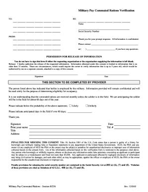 Fillable Online Mnhousing Military Pay Commuted Rations Verification