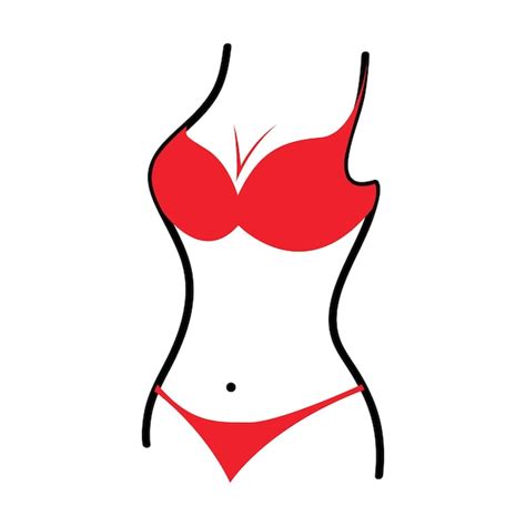 Dibujo De Una Mujer En Bikini Rojo Logo Vector Premium