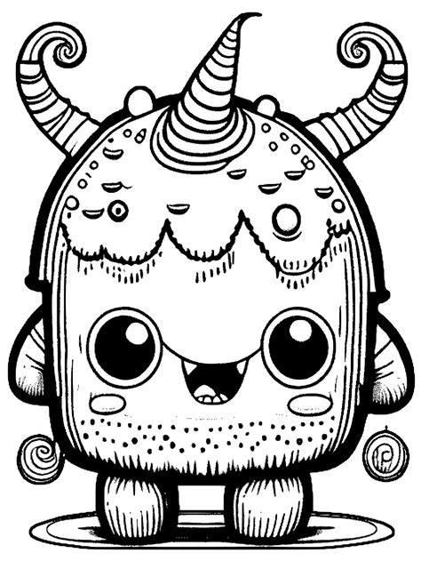 Kawaii Monster Coloring Page Creative Fabrica