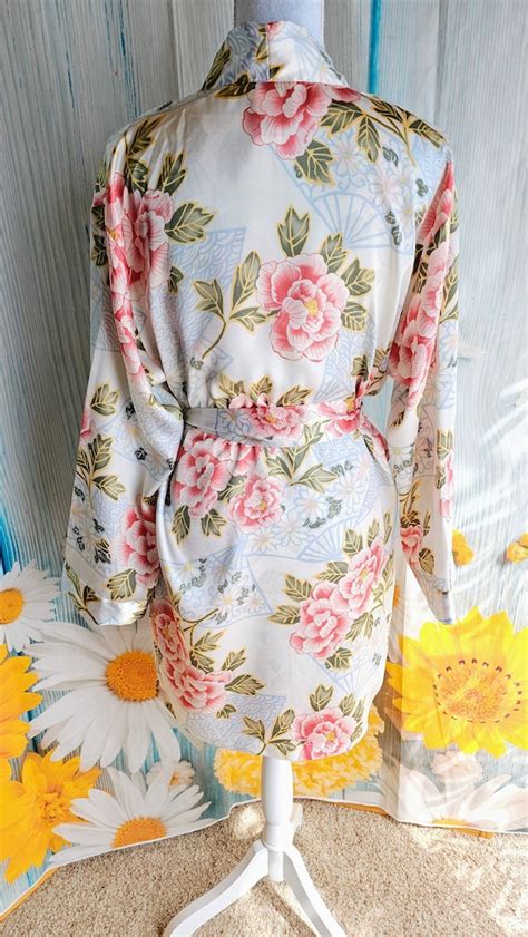 Vintage Lingerie Set Short Satin Floral Robe With Ni Gem