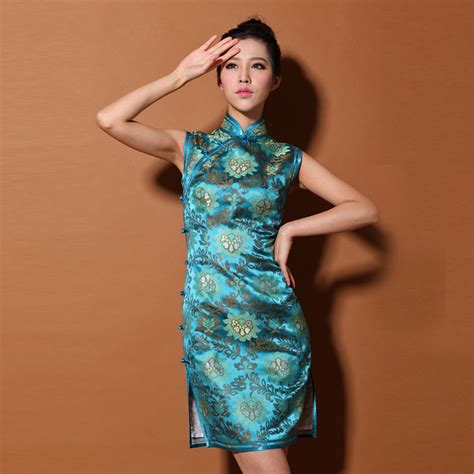 Custom Made Green Blue Brocade Cheongsam Qipao Dress Qipao Cheongsam And Dresses Women