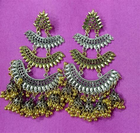 Oxidized Party Wear Ethnic Multilayer Dual Tone Jhumka At Rs Pair In