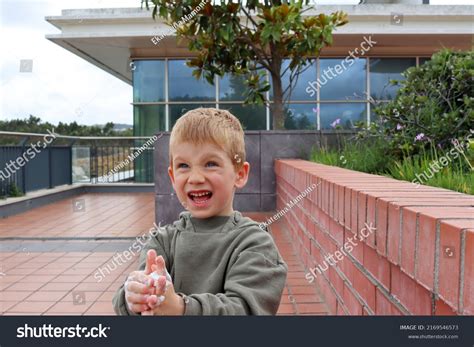 Blond Boy Soapy Hands Narrowed His Stock Photo 2169546573 Shutterstock