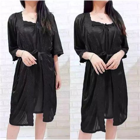 Jual BAJU TIDUR DRESS KIMONO TRICOT 2IN1 LINGERIE Shopee Indonesia