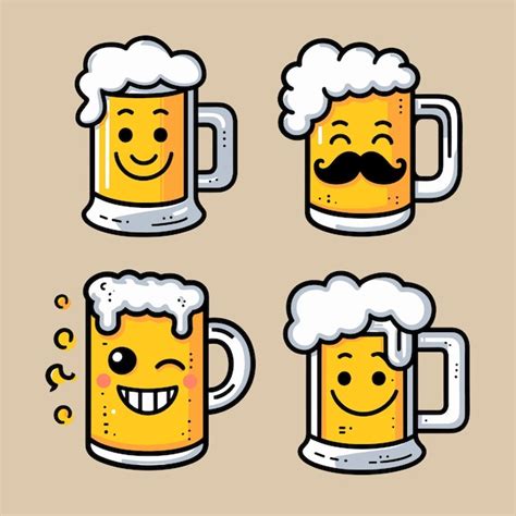 Premium Vector Set Of Beer Mugs With Beer Foam Showing Different Emotions