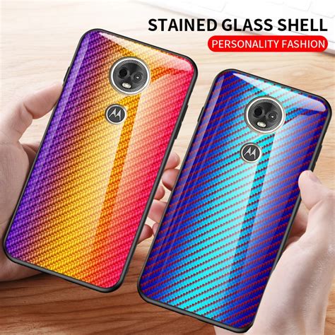 For Motorola Moto E5 Plus Case Hard Tempered Glass Fashion Gradient