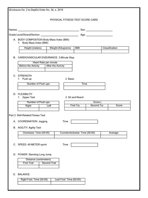 Physical Fitness Test Score Card Pdf