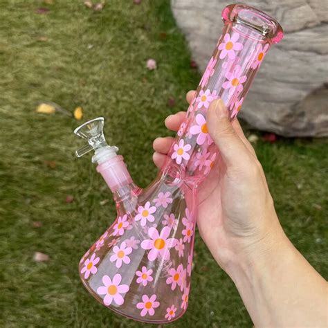 Dropshipping Retro Daisy 10 Inch Downstem Perc Glass Hookah With Pink Oil Dab Rigs And Ice