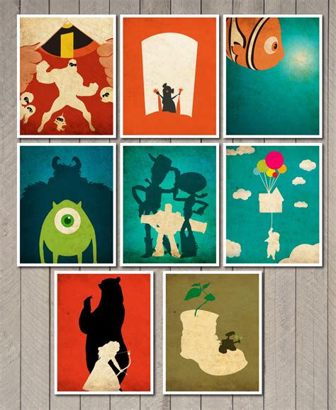 8x10 Disney Pixar Movie Poster Set Etsy