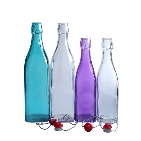 250 500 1000ml Square Colored Swing Top Glass Drinking Bottle High Quality Swing Top Glass