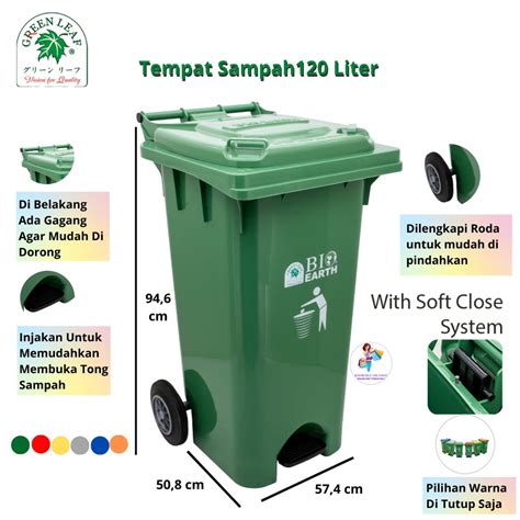 Jual Tempat Sampah Injak Roda Liter Tutup Soft Close Green