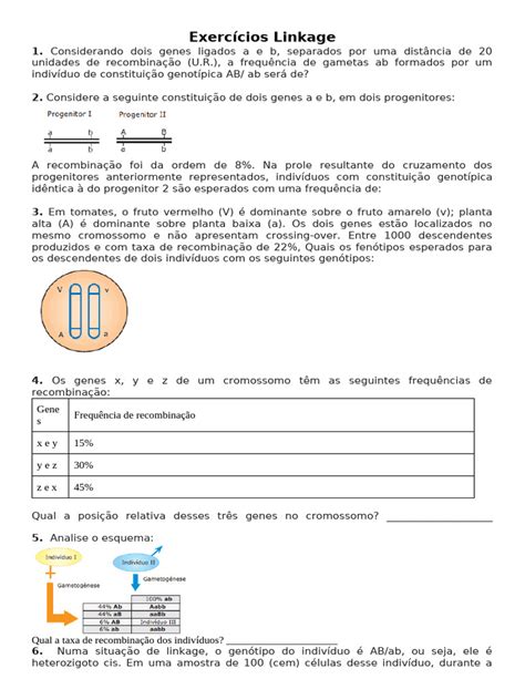 Linkage Exercícios - Exercícios sobre Linkage e Recominação | PDF