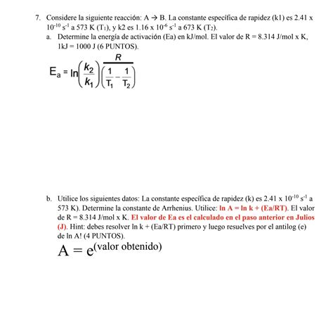 Solved Considere La Siguiente Reacci N A B La Constante Chegg