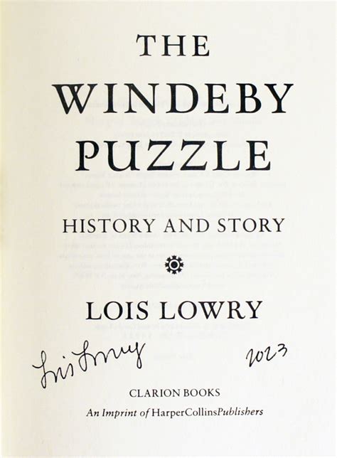 The Windeby Puzzle 1st Printing Signed In Person By Lois Lowry Fine