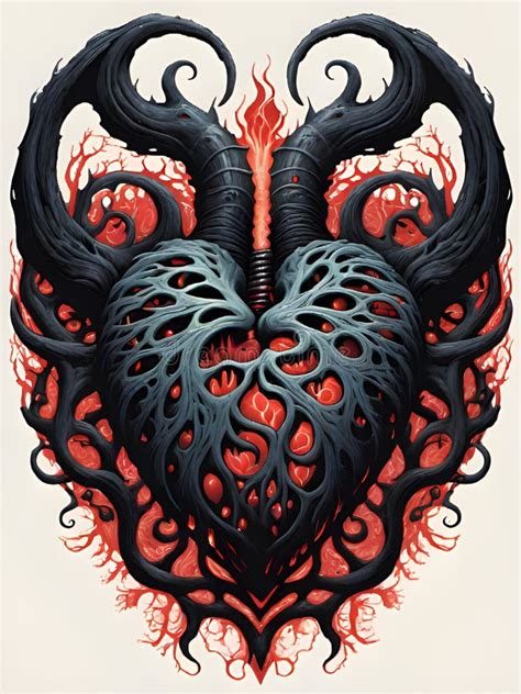 A Heart With Horns And Flames In The Shape Of A Demon Stock