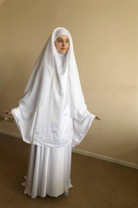 Elegant Muslim Wedding Suit Bridal Silk Jilbab White Khimar