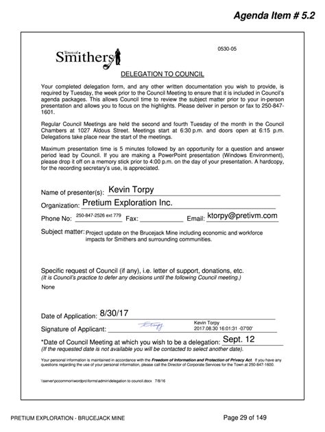 Fillable Online 12 Sep 2017 Town Of Smithers Document Center Fax