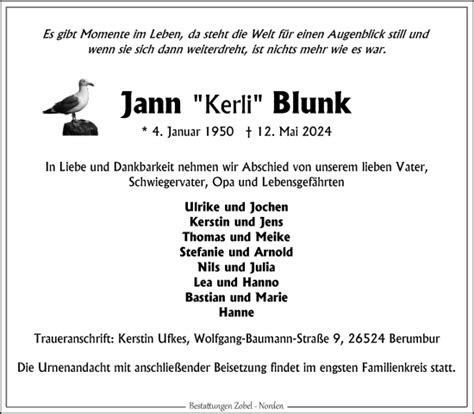 Traueranzeigen Von Jann Blunk Ok Trauer De