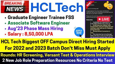 Hcltech Biggest Off Campus Direct Hiring Batch Interview