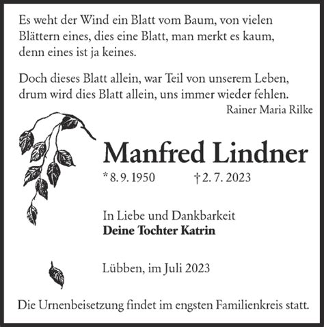 Traueranzeigen Von Manfred Lindner Lr Online Trauer De