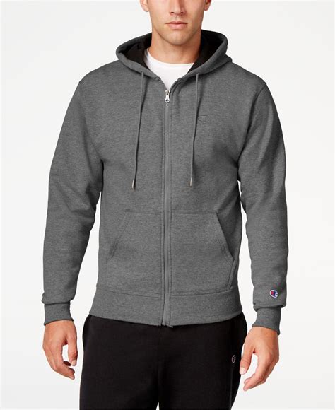 Champion Mens Powerblend Fleece Zip Hoodie In Granite Heather Gray