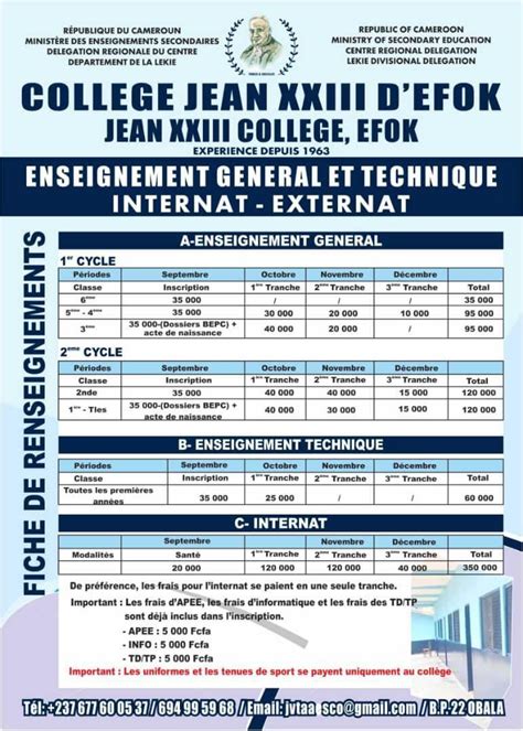 La classe de 6ème est gratuite au Collège Jean XXIII d Efok Rien n