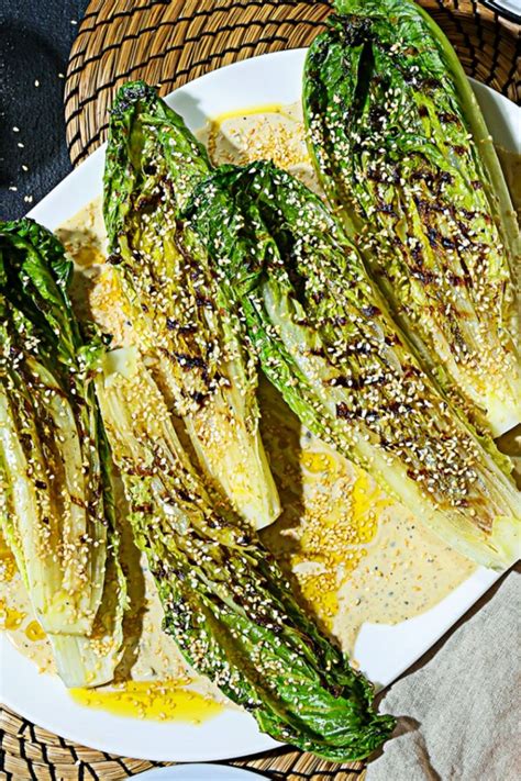 Charred Romaine Salad With Lemon Tahini Dressing Recipe Lemon