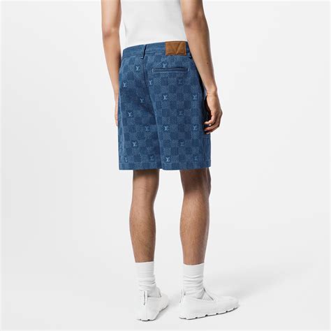 Embroidered Damier Denim Shorts Luxury Blue Louis Vuitton