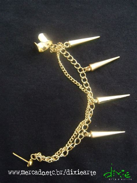 Ear Cuff Dourado Spikes E Correntes Mercado Etc Br Dixiearte Spikes