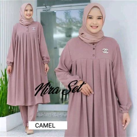 Jual Baju Setelan Bahan Crincle Tunik Celana Setelan Tunik