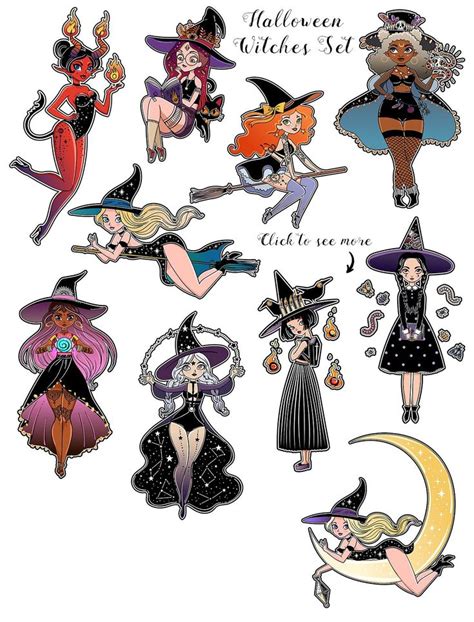 Halloween Witches Set | Witch drawing, Witch art, Witch