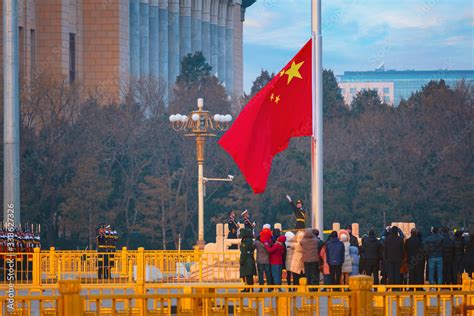 The Flag Raising Ceremony at Tiananmen Square in Beijing, China Stock ...