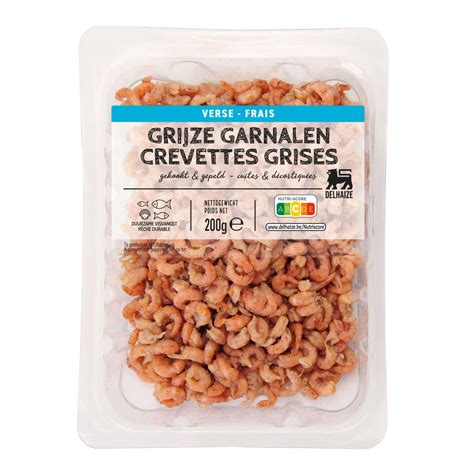 Delhaize Crevettes grises Mer du Nord Cuites Décortiquées 200 gr