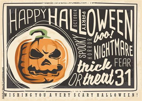 Halloween Card Design Happy Halloween Retro Poster Design With Pumpkin