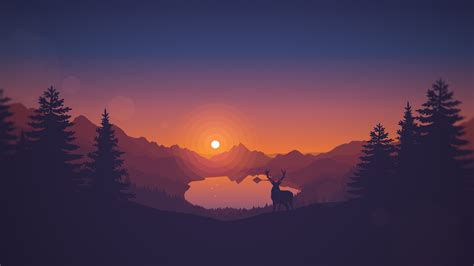 sunset, Drawing, Animals, Lake, Landscape, Deer, Artwork, Silhouette ...