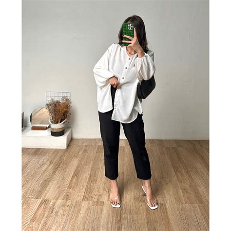 Jual Haru Longshirt Fashion Kemeja Basic Oversized Atasan Lengan