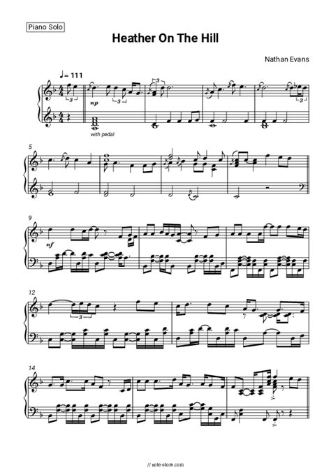 Heather On The Hill piano sheet music Nathan Evans in Note-Store.com ...