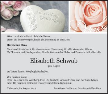 Traueranzeigen von Elisabeth Schwab Schwarzwälder Bote Trauer