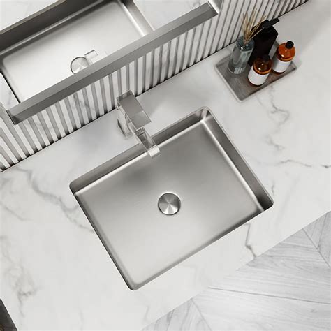 Brushed Nickel Modern Stainless Steel Rectangular Sink Undermount ...