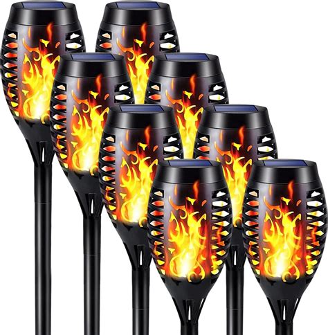 Ibaycon 8 Pack Solar Torch Flame Lights Waterproof Outdoor Solar Lights With Flickering Flame