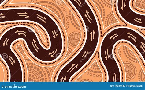 Aboriginal Art Vector Painting With Kangaroo Track Illustration Based