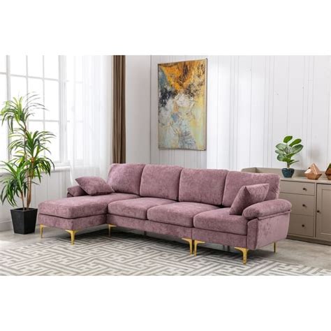 4-Person Sectional Sofa Polyester Padded Seat Chaise Accent Sofa with ...